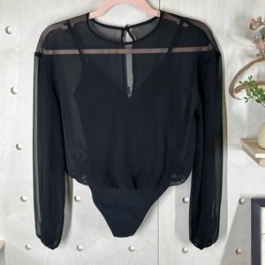 ARITZIA Wilfred Talmont Bodysuit SZ XXS Black Thong-Cut Stretch Cotton Chiffon